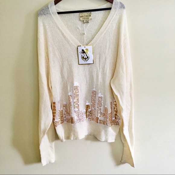 Wildfox It Could Happen Skyline Sequin Sweater M - Picture 1 of 7